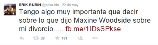 A horas de que se supiera la noticia sobre una posible separación, Erik respondió a la conductora de espectáculos con un tuit.