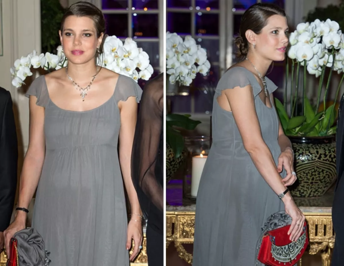 Carlota lució un vestido vaporoso en color gris.