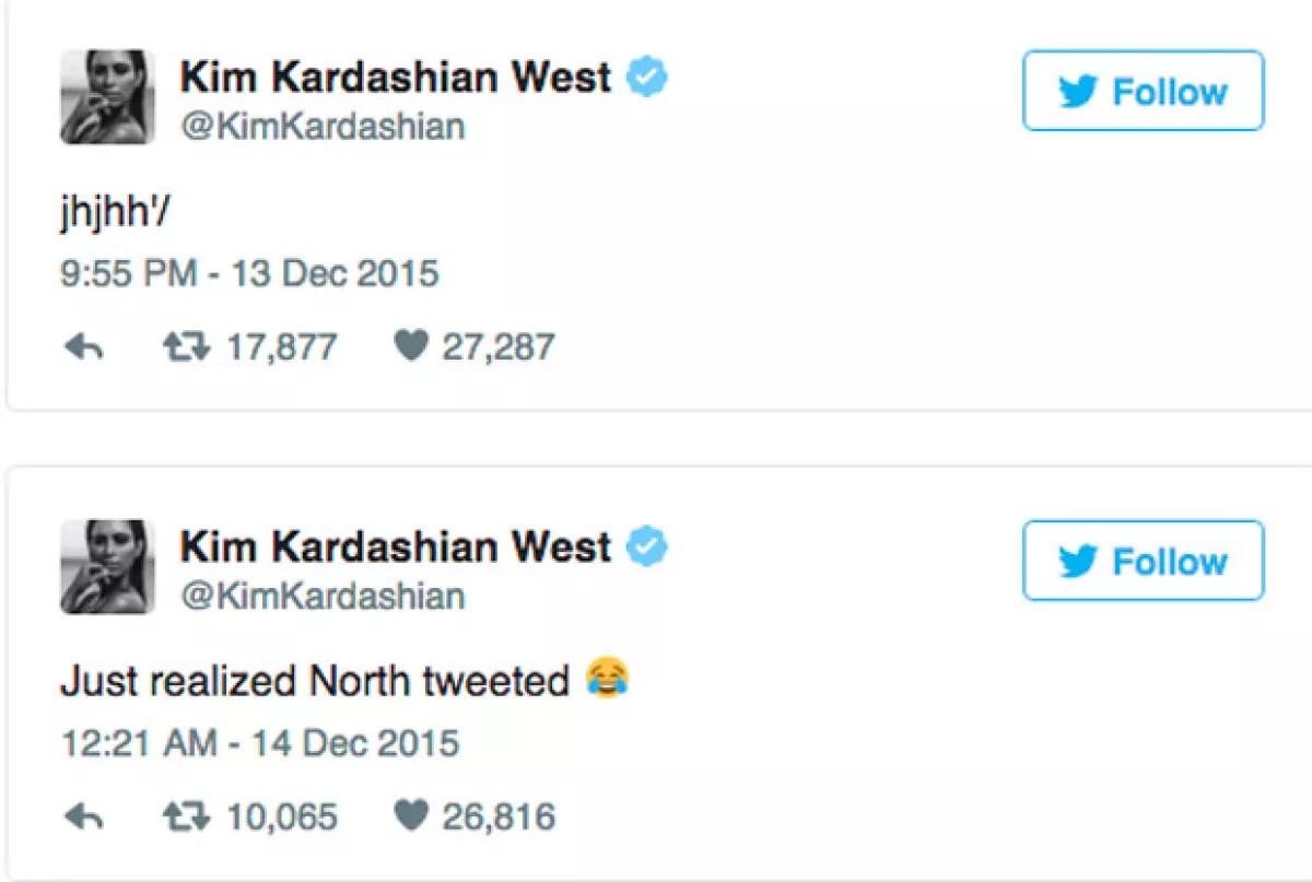 Este fue el primer tuit de North y la respuesta de Kim a unas horas de haberse dado cuenta de lo sucedido.