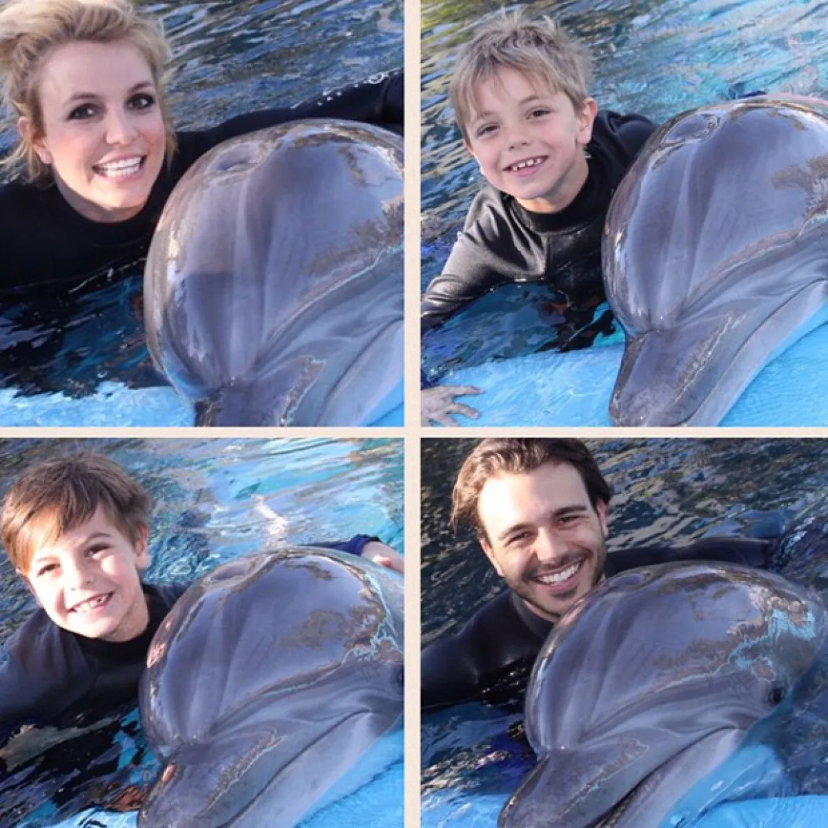 Britney presumió que ella, sus hijos y su novio disfrutaron de un nado con delfines en un break de sus shows en Las Vegas.