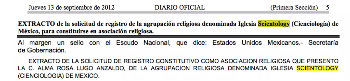 DOF EXTRACTO CIENCIOLOGÍA