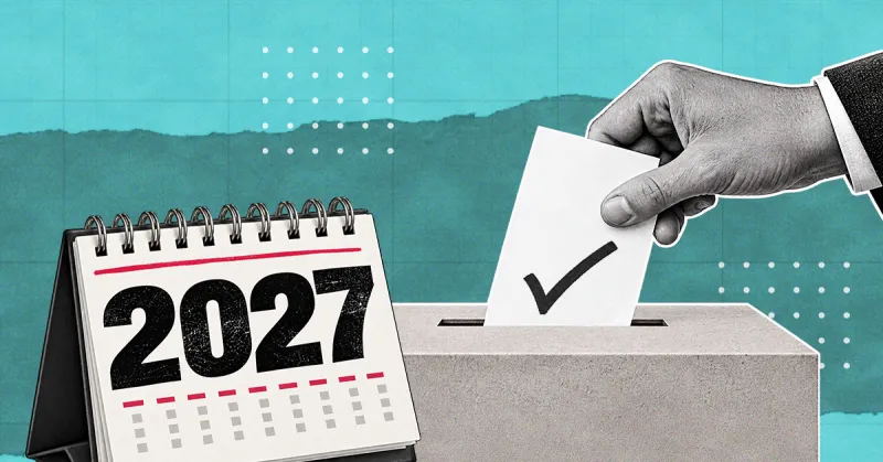 Calendario con el año 2027 y una urna electoral. 