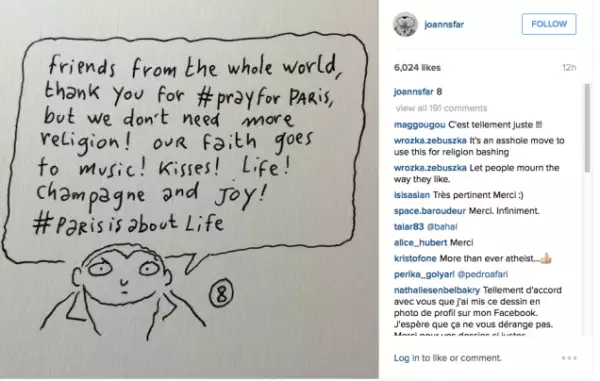 Las ilustraciones de Joann Sfar, se confundieron con publicaciones de una revista francesa llamada Charlie Hebdo.