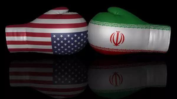 usa iran us sanctions trade war tariffs 3d flags conflict confrontation crisis sign symbol icon graphic isolated on black background