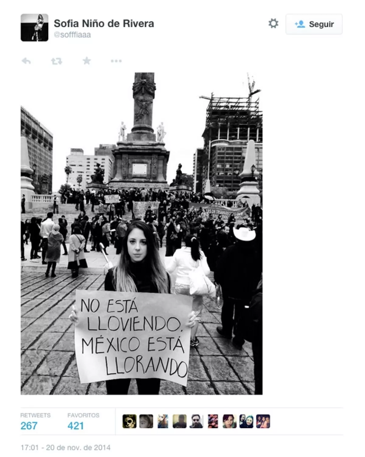 "No está lloviendo, México está llorando", Sofía Niño de Rivera presente en la marcha a favor de los 43 desaparecidos.