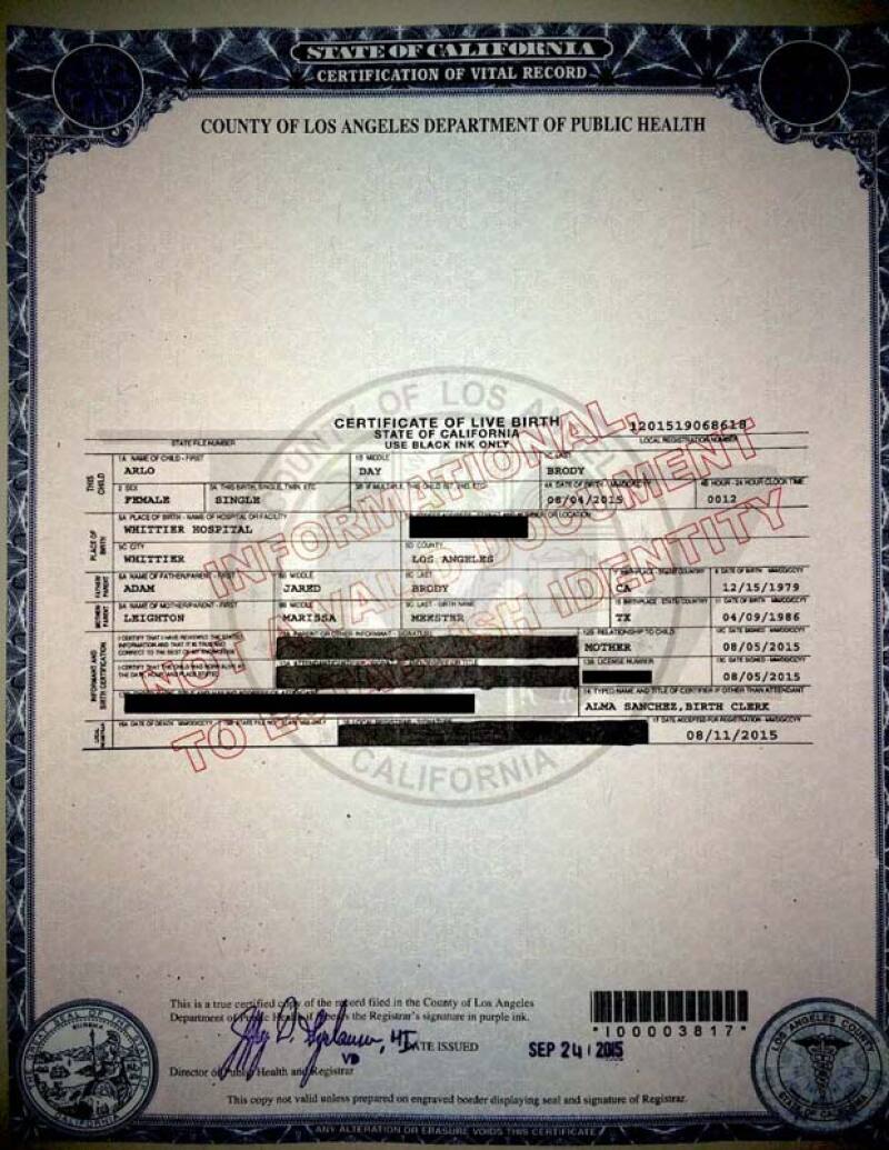 El documento fue obtenido por TMZ en donde se confrima la fecha de nacimiento de la bebé.