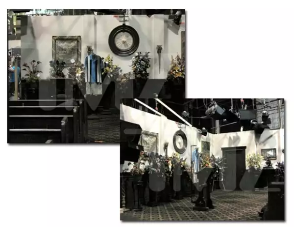 El set de grabación está casi listo para grabar el funeral de Charlie Haper.