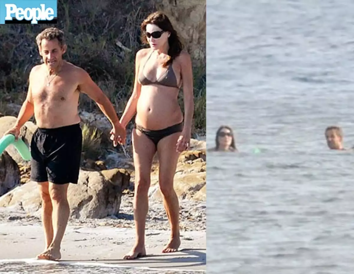 La Primera Dama de Francia disfrutó del sol, la arena y el mar al lado de su esposo Nicolas Sarkozy en Bormes-les-Mimosas.