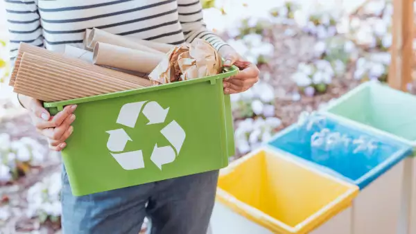 Activist sorting paper waste