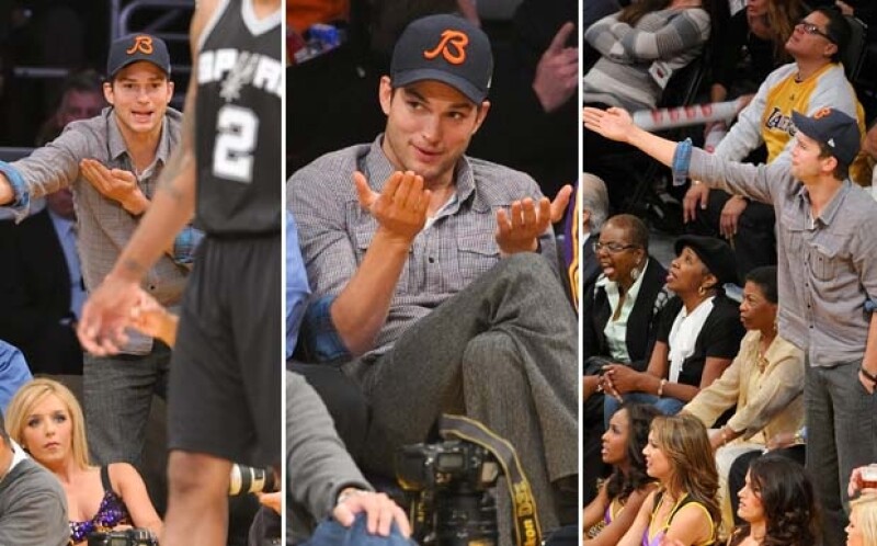 Ashton Kutcher fue uno de los más metidos en el partido.
