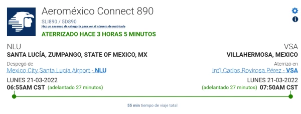 Aterrizaje del vuelo a Villahermosa
