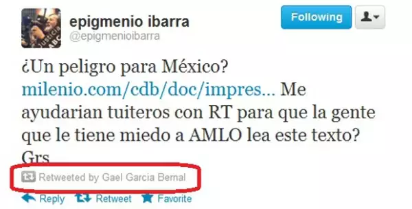 Este fue el mensaje retuiteado por el actor mexicano.