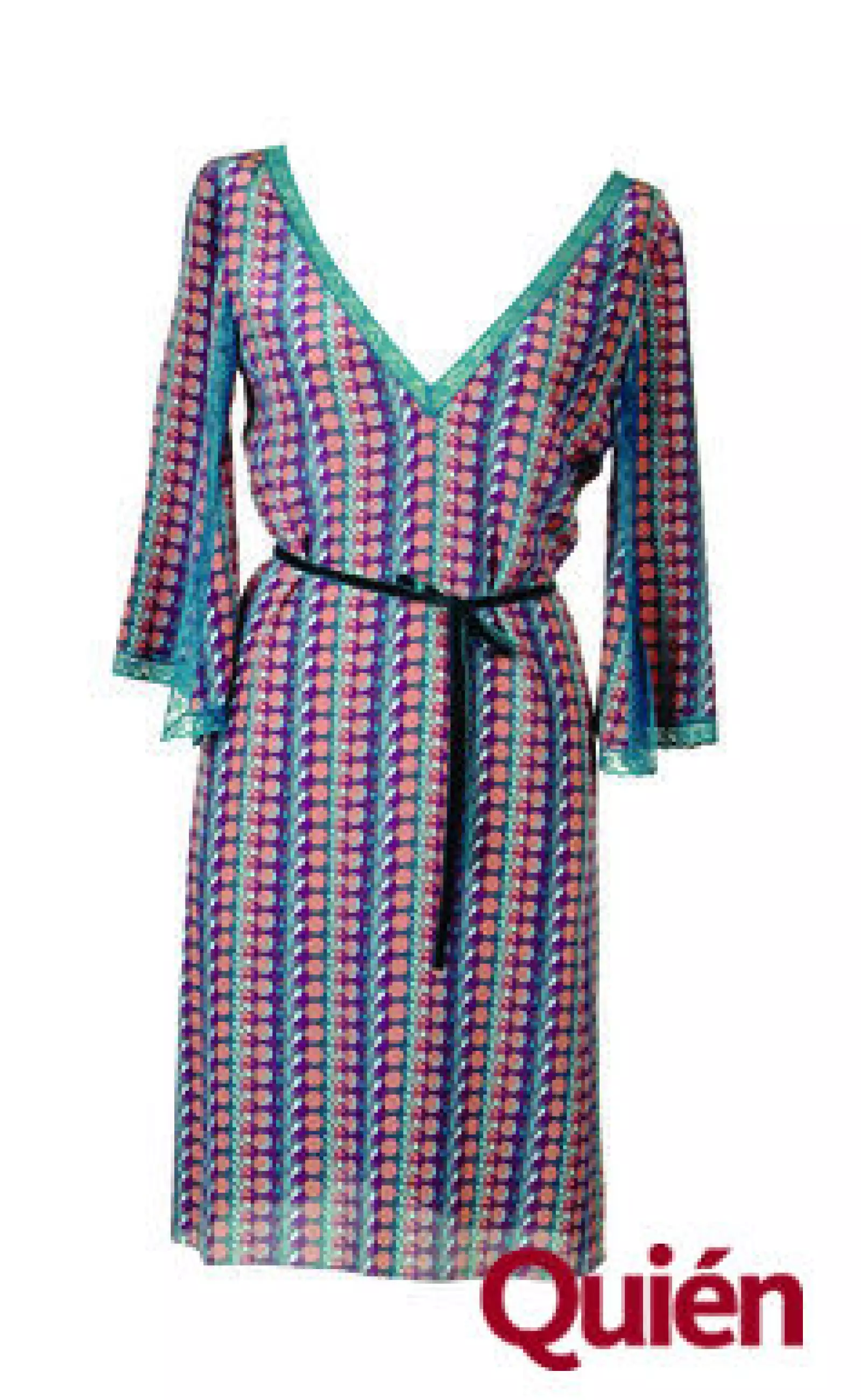 Vestido con orillas en encaje y detalles en turquesa y durazno. De Alberta Ferreti