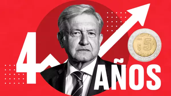 moneda de 5 pesos y cara de amlo