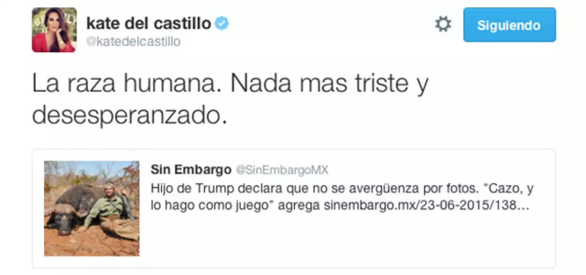 Fue a través de Twitter que la actriz mexicana descalificó las actividades del hijo del empresario.