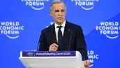 El primer ministro de Canadá, Mark Carney, pronuncia un discurso durante la reunión anual del Foro Económico Mundial (FEM) en Davos el 20 de enero de 2026.