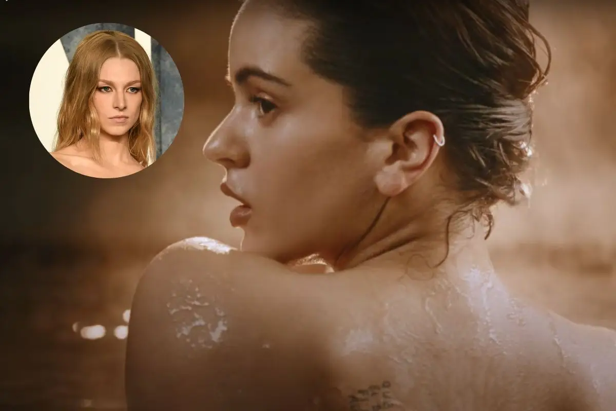 Rosalía en su nuevo video 'Tuya' con una fotografía de Hunter Schafer sobrepuesta.