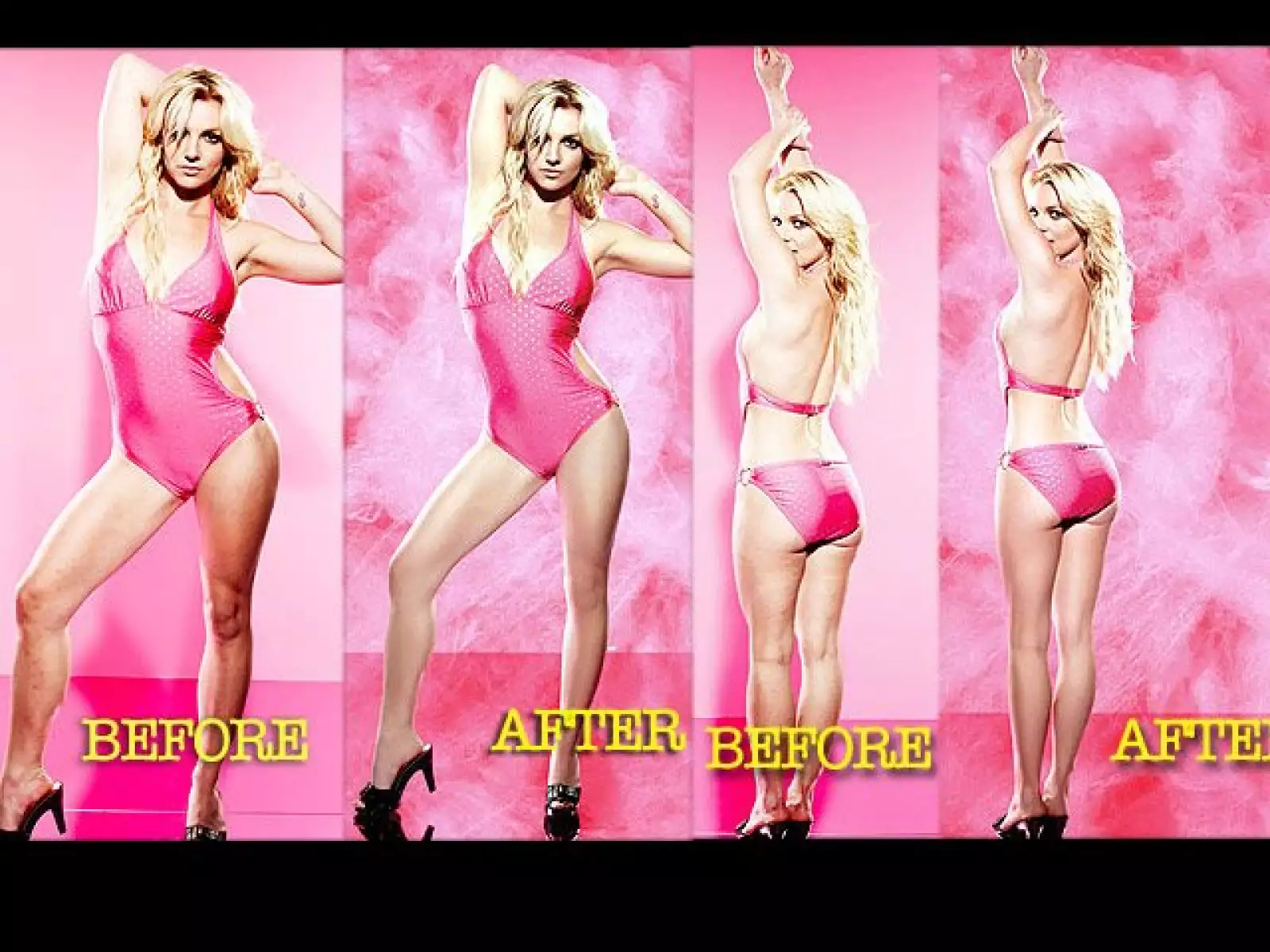 A pesar de que Britney negó que se hubieran trabajado las imágenes que realizó para Candie´s resulta que las imágenes sí se photoshopearon.