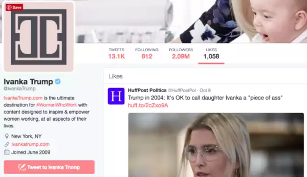 Tuit de Ivanka likeando comentarios machistas de Donald