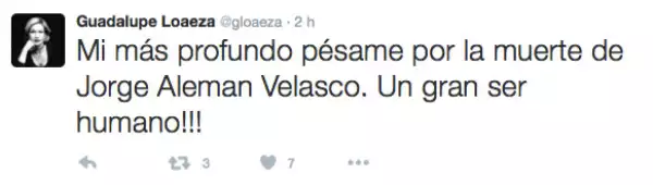 La periodista también lamentó la pérdida de Jorge Alemán Velasco.