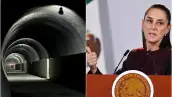 En la imagen dividida se observa un túnel de la Línea 12 del Metro y a la presidenta Claudia Sheinbaum en una conferencia matutina. 