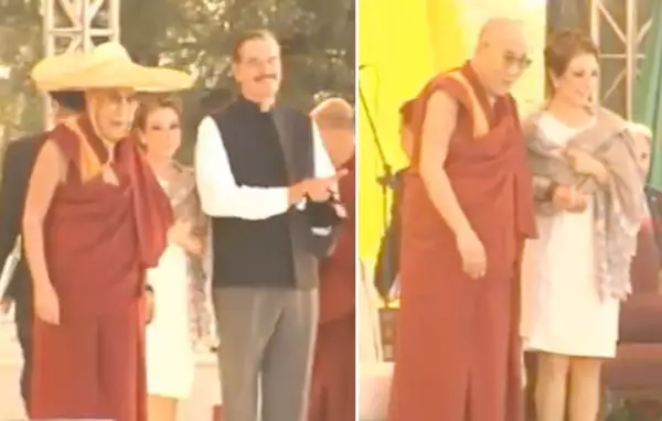 Durante su llegada al Centro Fox para la conferencia del martes, el Dalai Lama usó un sombrero charro que llevaba su nombre.