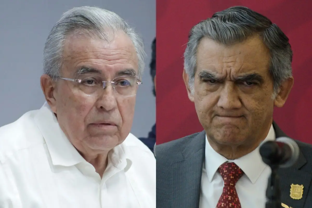 Rubén Rocha Moya del lado izquierdo y otra imagen de Américo Villarreal, gobernador de Tamaulipas, del lado derecho. Este último fue operador político de Rocha en las elecciones de Sinaloa. 
