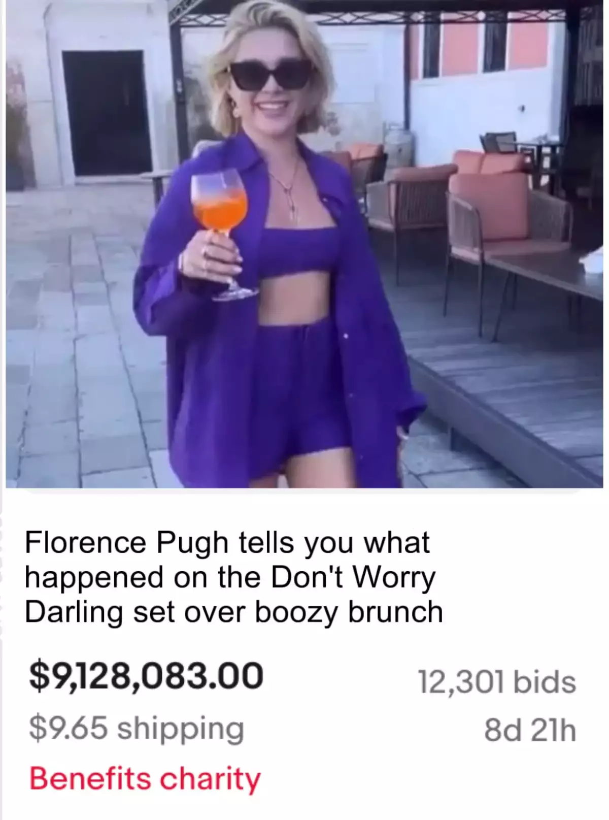 Oferta falsa de Florence Pugh en redes sociales.
