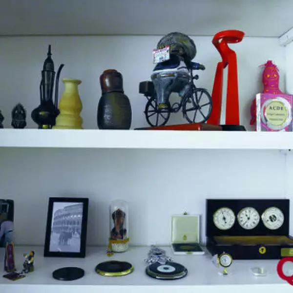 Detalle de las repisas del librero de su oficina