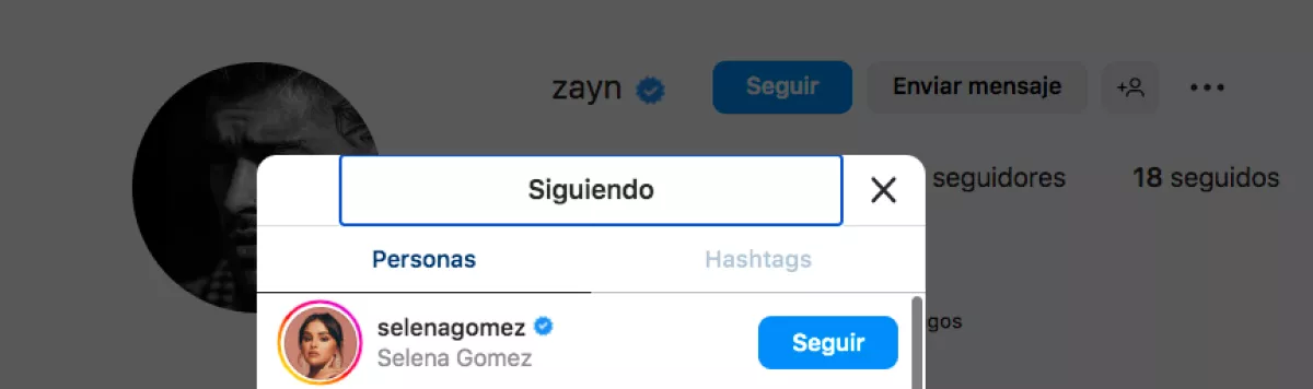 Selena Gomez y Zayn Malik se siguen mutuamente en Instagram.