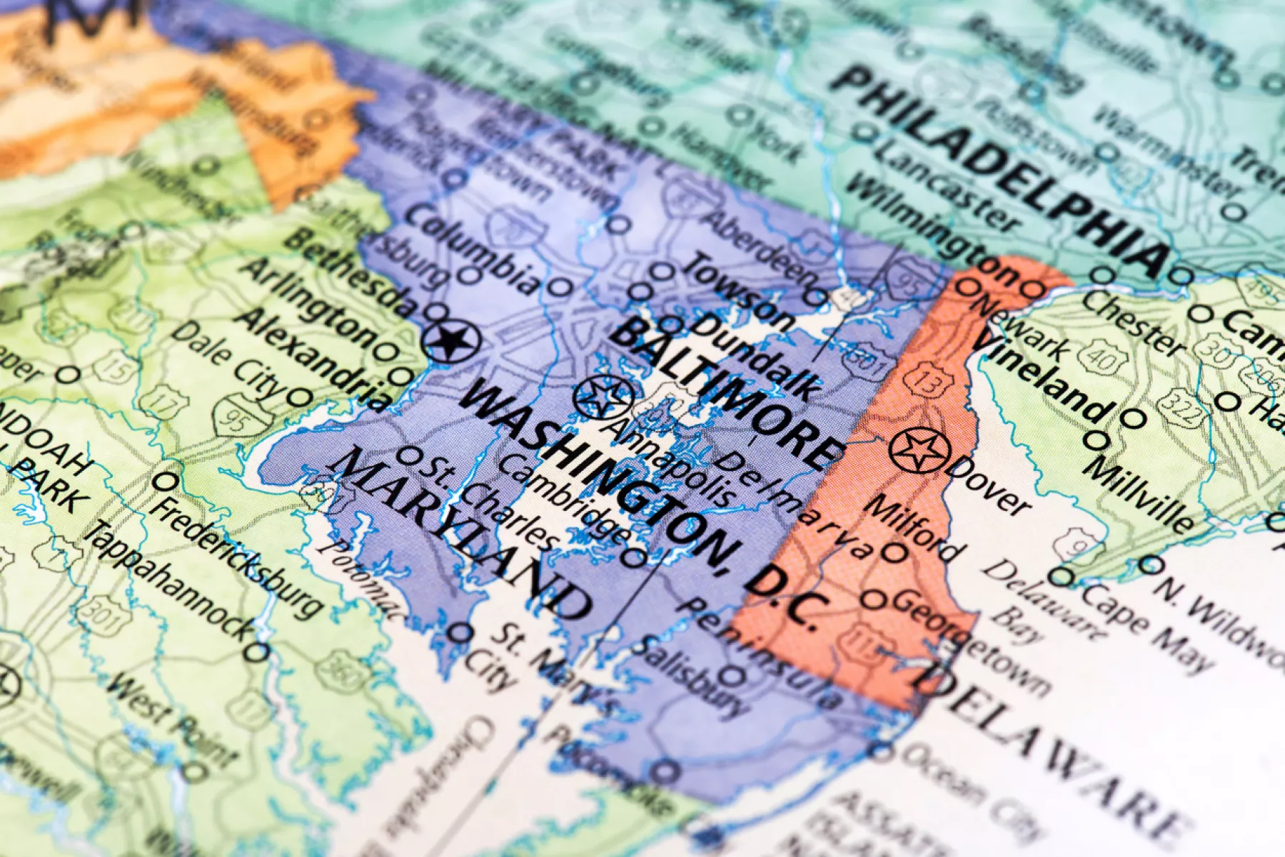 Mapa de Washington DC y Maryland, detalle