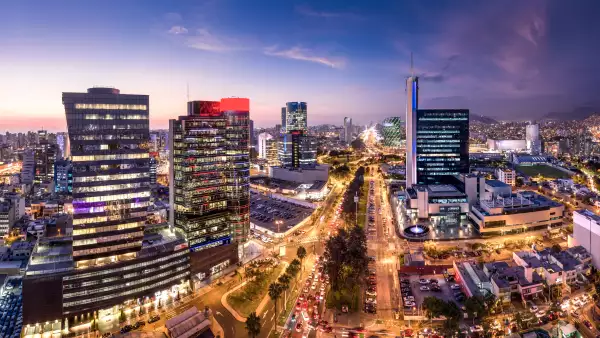 San Isidro district at blue time. in Lima, Peru.