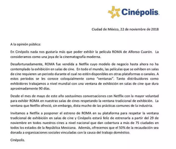 Comunicado de Cinépolis