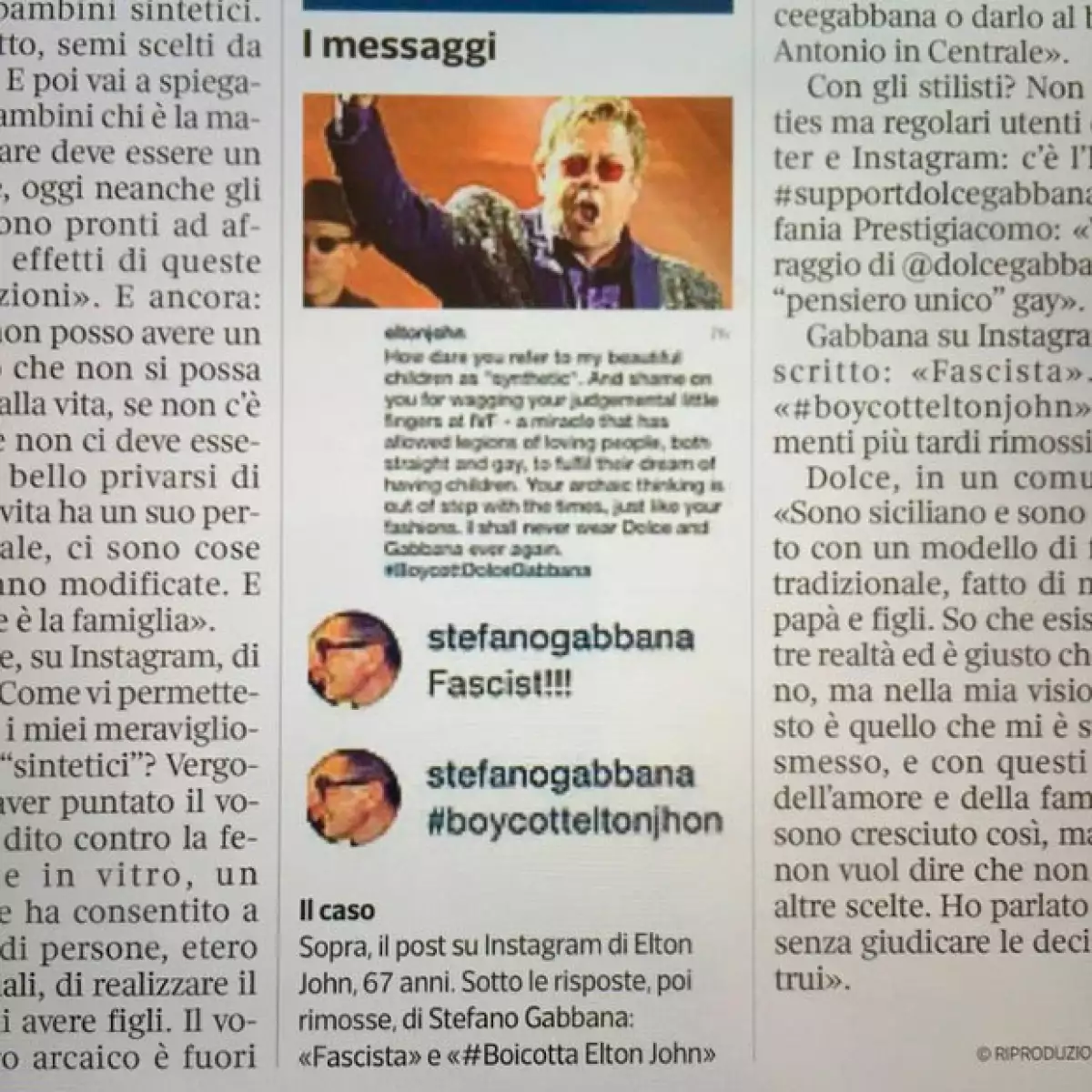 Desde hace varias horas Stefano ha publicado varias partes de periódicos en los que se oponen a la postura de Elton John.
