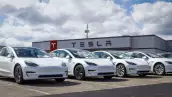 Tesla electric vehicles awaiting preparation for sale. Tesla EV Model 3, S and X are a key to a cleaner and greener environment XI