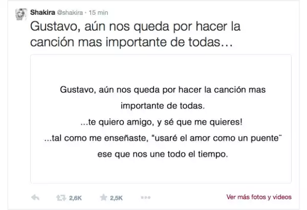 Shakira compartió la imagen de un emotivo mensaje a modo de despedida.