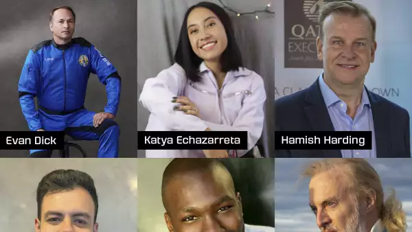 (Tripulación de la la misión NS-21 de Blue Origin, en la que aparece la ingeniera mexcana Katya Echazarreta)