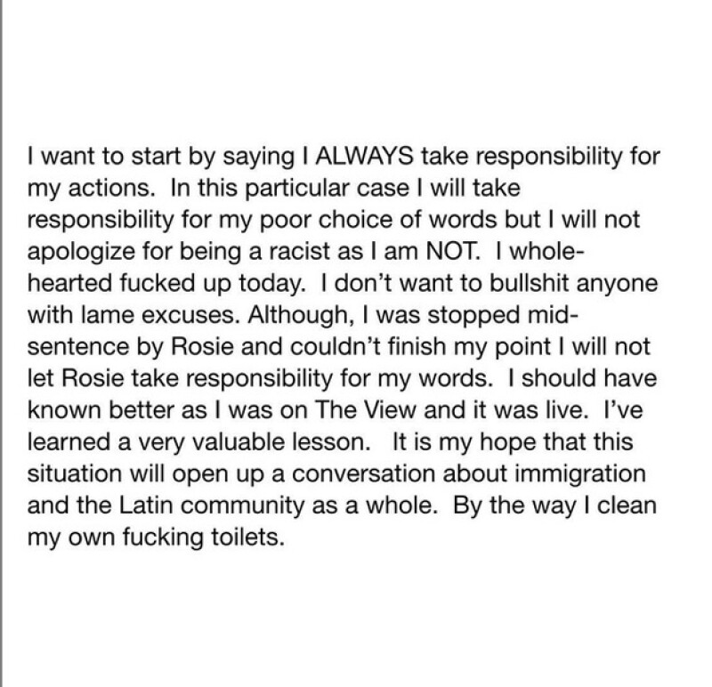 Con este texto, Kelly Osbourne intentó disculparse por sus comentarios en The View.