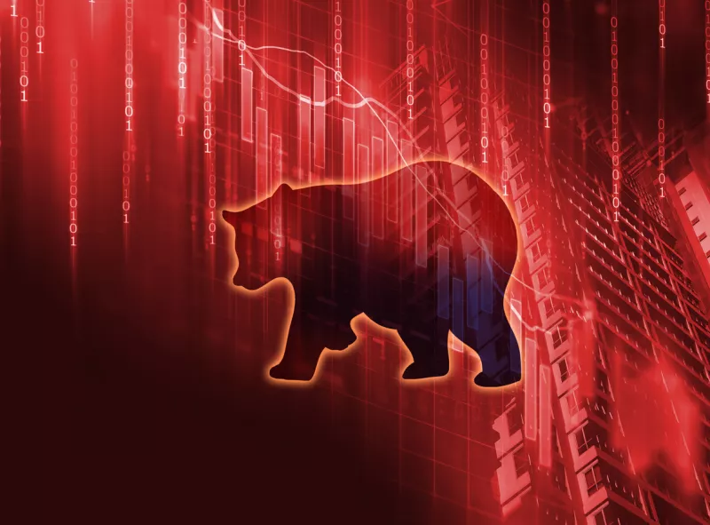 silhouette form of bear on technical financial graph