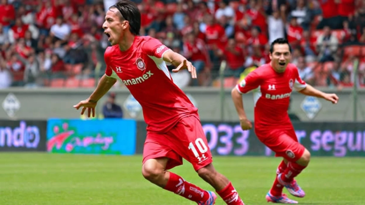 Lucas Lobos celebra el gol que le dio el triunfo a Diablos Rojos de Toluca ante Rayados de Monterrey