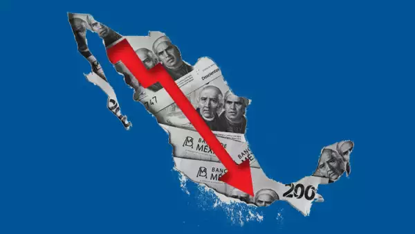 Financial crisis with Mexico map on business chart