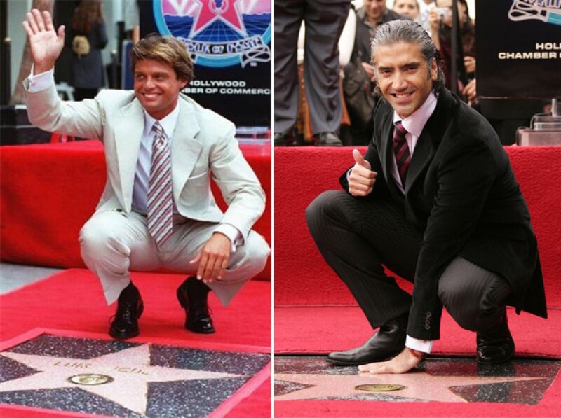 Luis Miguel y Alejandro Fernández con sus respectivas estrellas en el Paseo de la Fama en Hollywood.