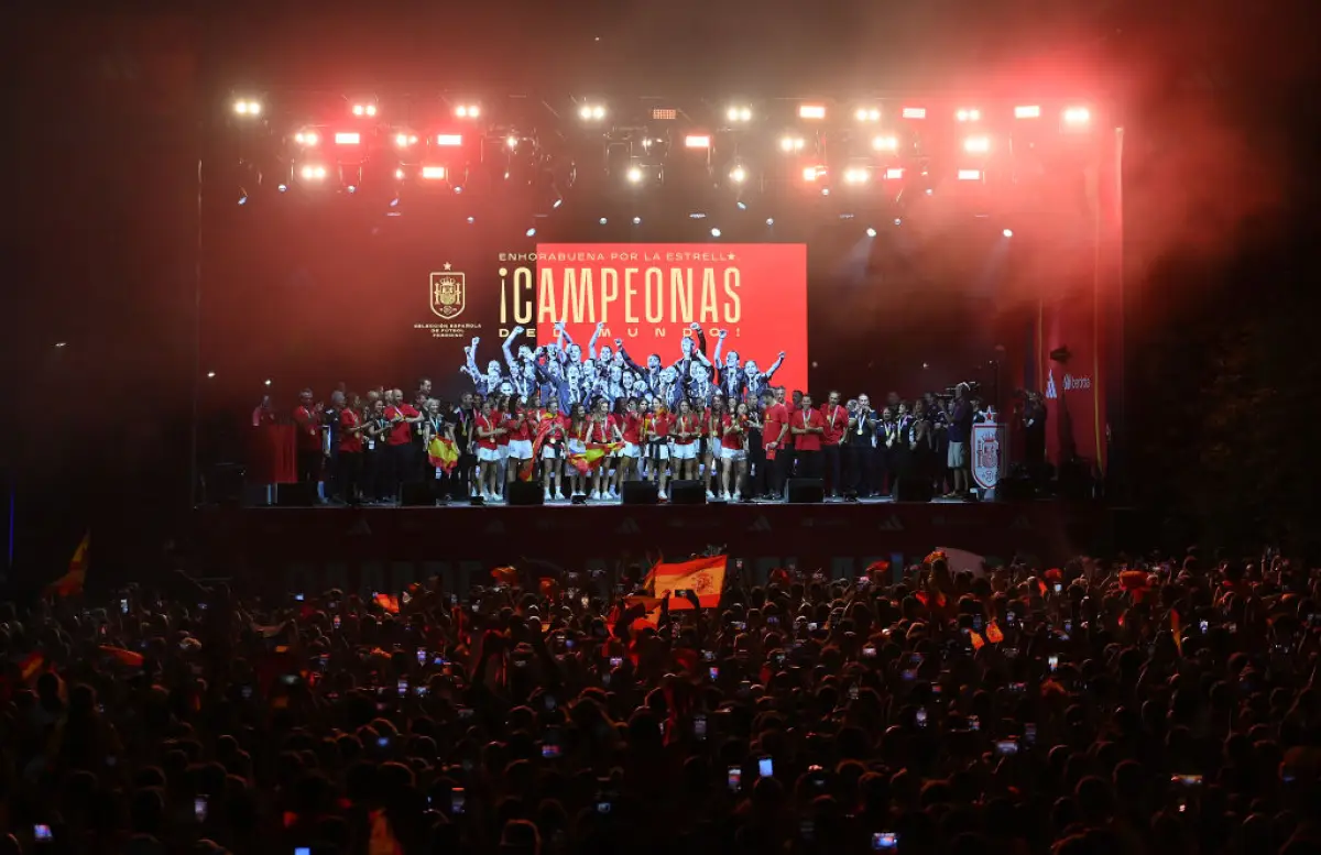 Spain Lift The FIFA Women's World Cup Trophy In Victory Celebration For Fans