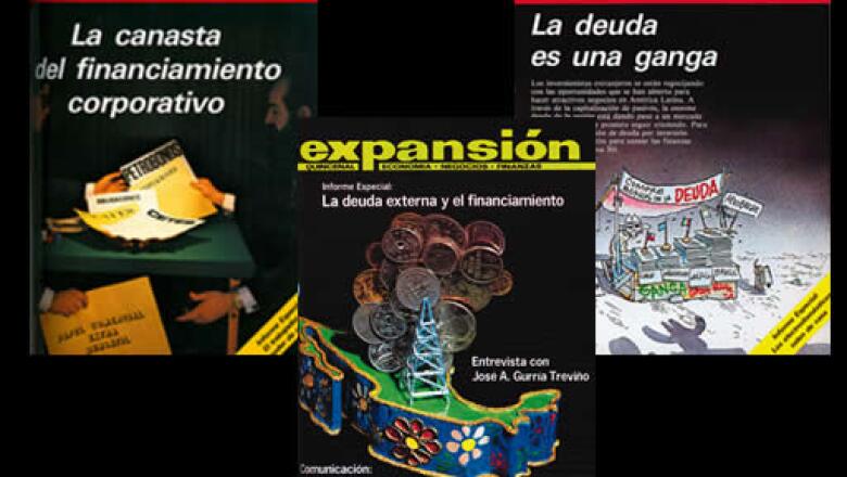 Los temas de la deuda y el financiamiento fueron tratados tantas veces como fue necesario en plena década de los 80, como se ve en estas portadas de 1980 (centro), 1986 (izq) y 1987 (der).