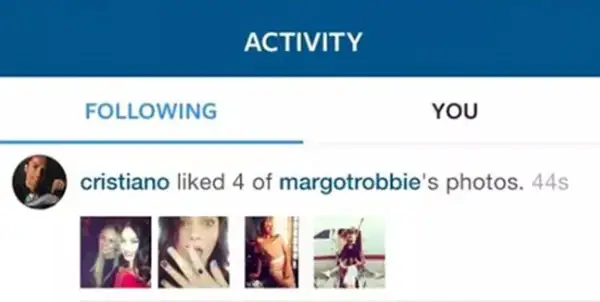 El futbolista mostró su interés por Margot en Instagram luego de darle like a cuatro fotos de hace meses, siendo esta imagen la que circulase por las redes sociales y causara sensación.
