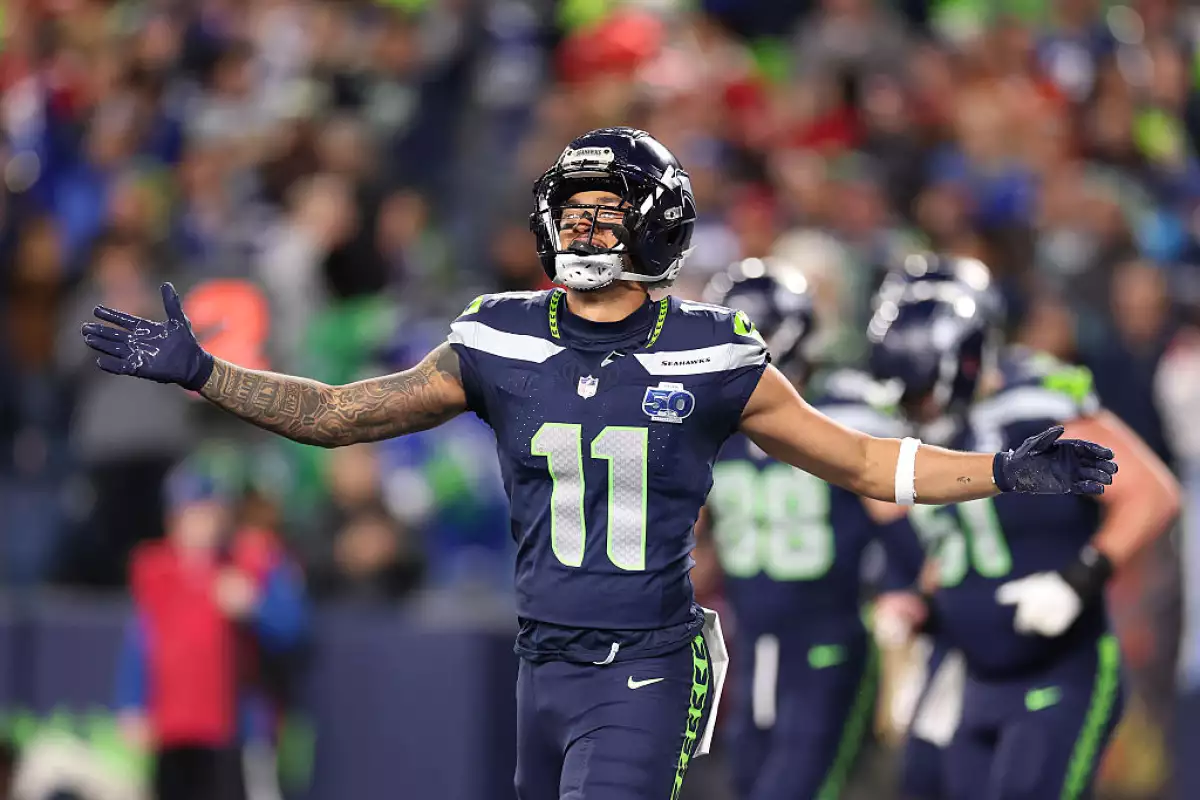 Foto de Jaxon Smith-Njigba de los Seahawks celebrando un touchdown.