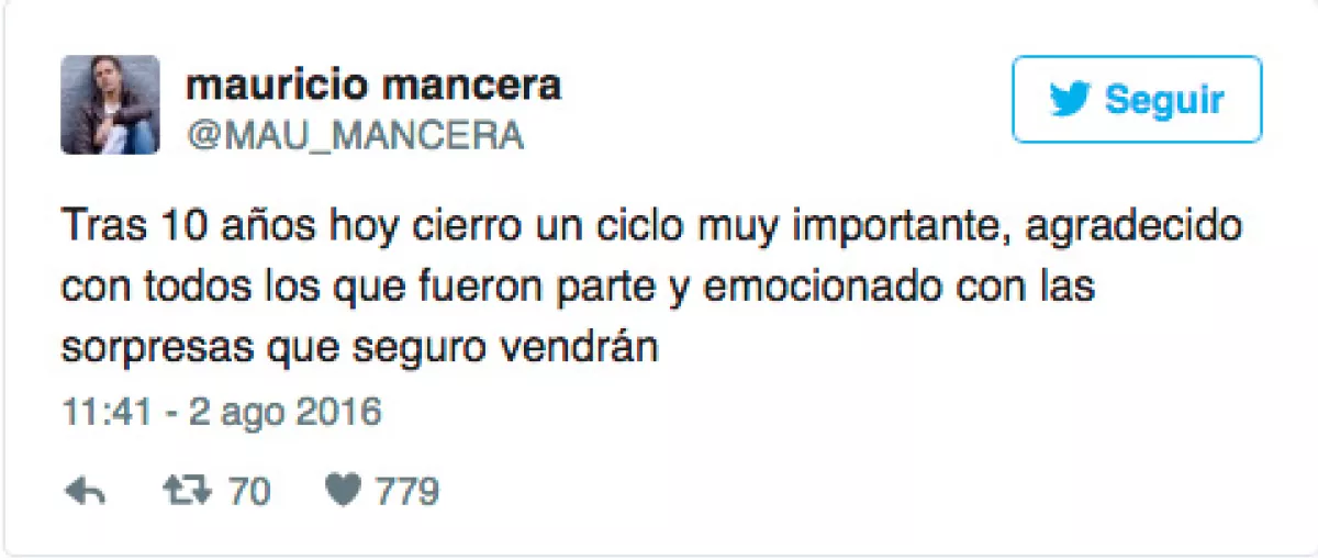Este fue el tuit con el que anunció su salida de la televisora.