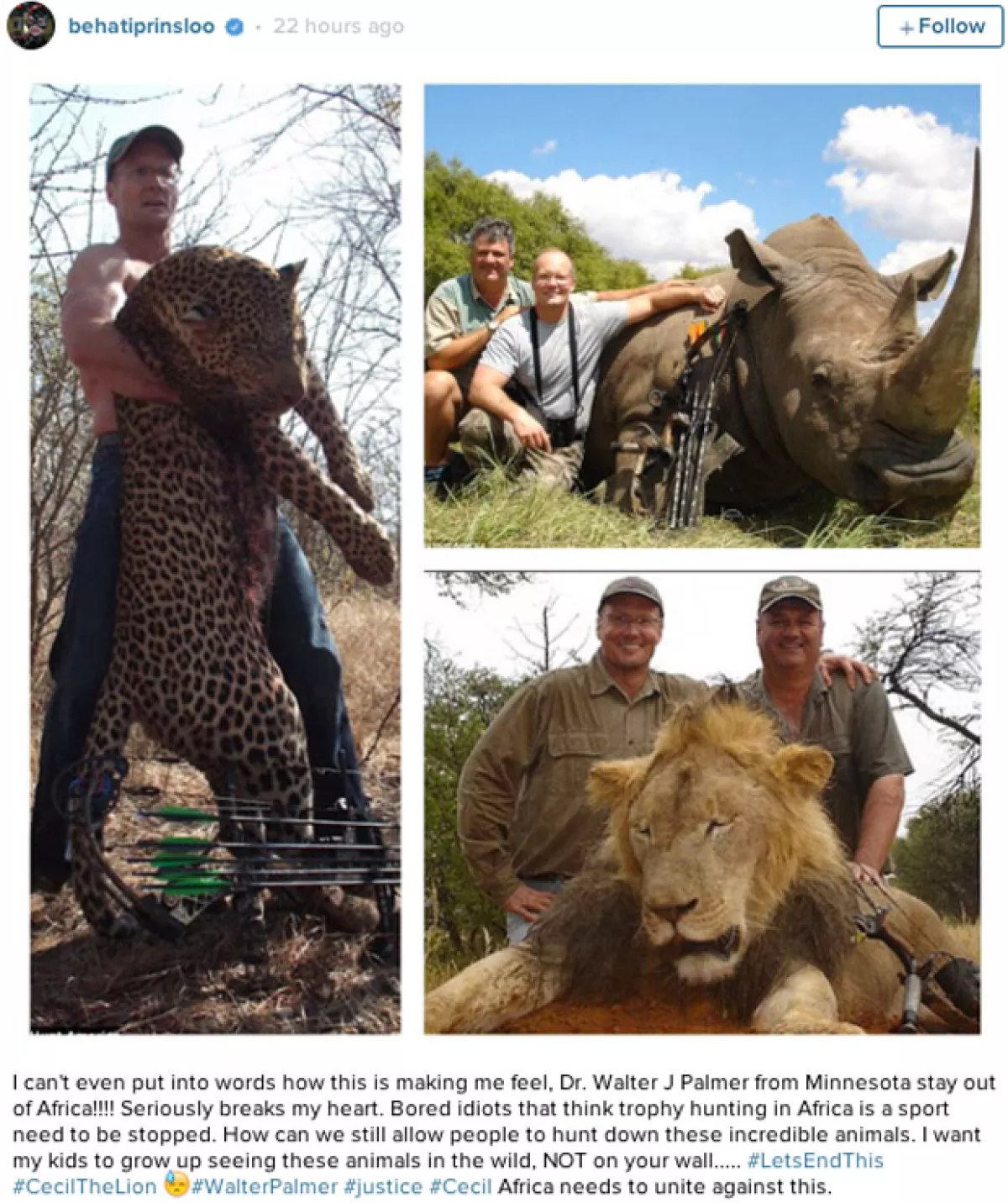 La mdoelo también expresó su dolor en Instagram.