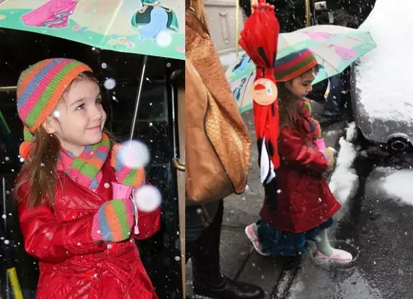 Suri se veía muy coqueta con su atuendo invernal, sin embargo, unas botas para proteger sus pies hubieran sido una mejor opción.