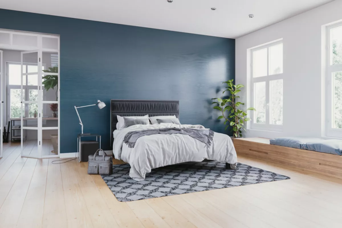 Habitación en tonos azules
